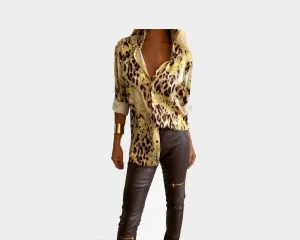 96 Vintage White and Gold Print Baroque Long Sleeve Shirt - The Milano