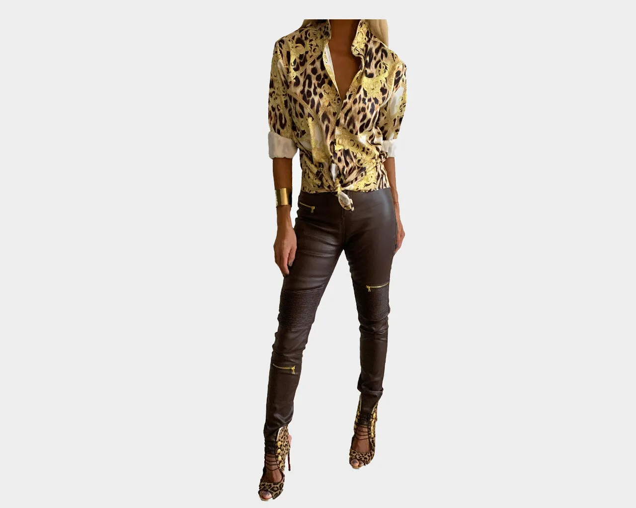 96 Vintage White and Gold Print Baroque Long Sleeve Shirt - The Milano