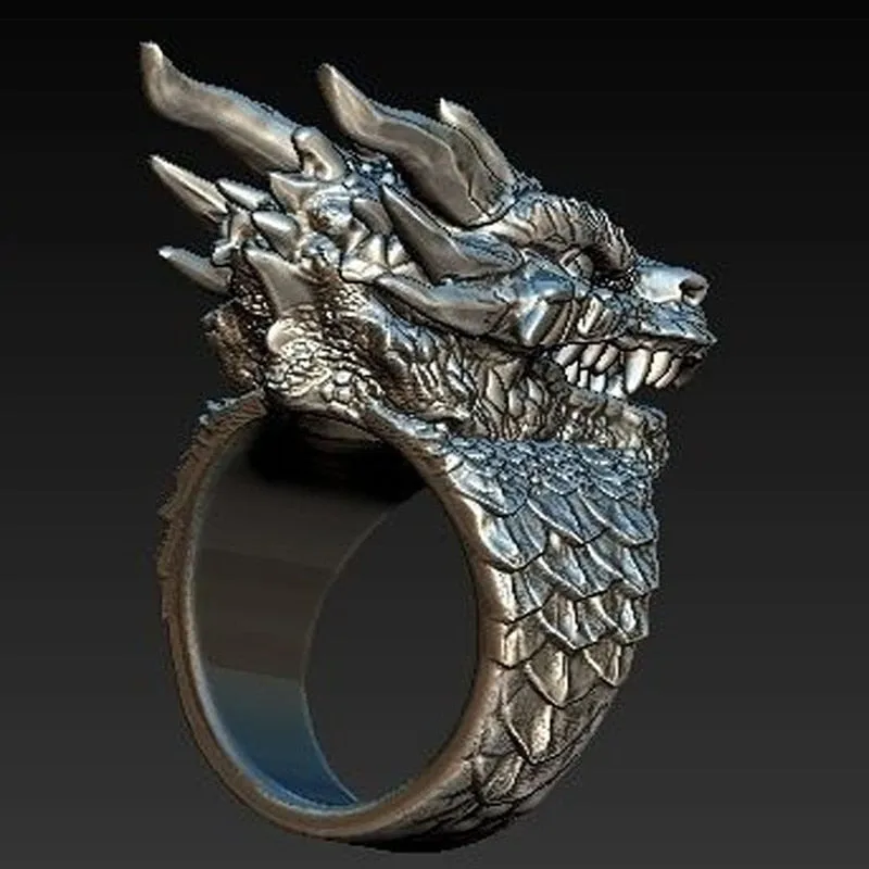 Big Gothic Mythology Biker Stainless Steel Dragon Ring