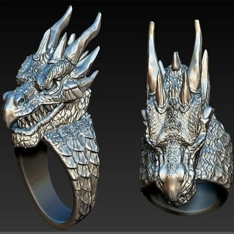 Big Gothic Mythology Biker Stainless Steel Dragon Ring