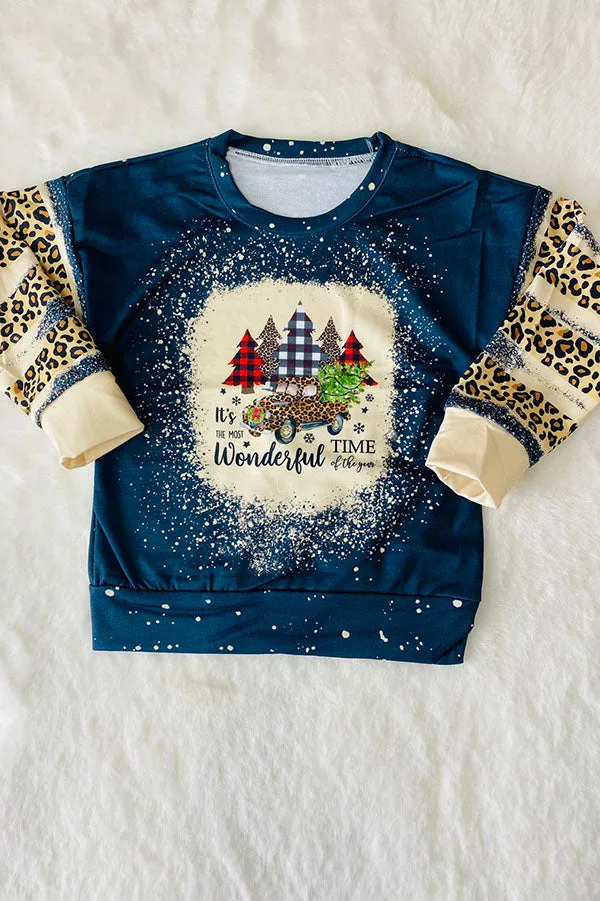 DLH2540 Kids "It's The Most Wonderful Time of The Year" Leopard Printed Top