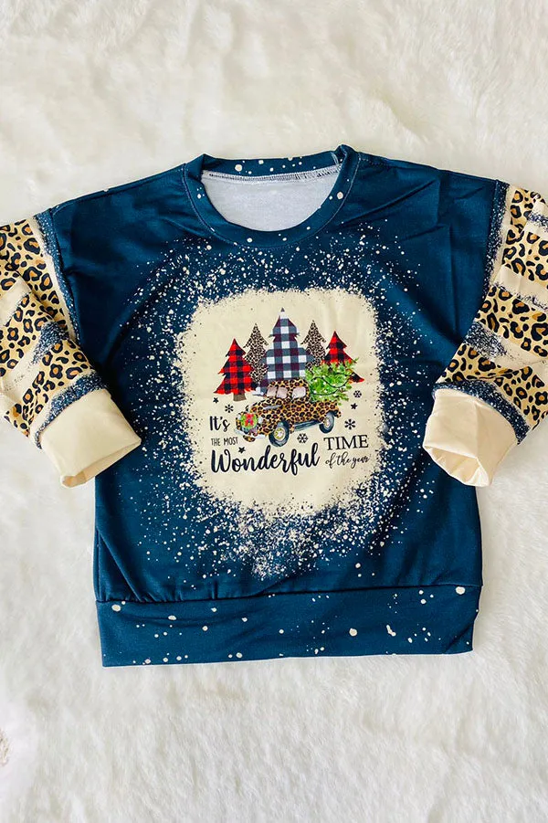 DLH2540 Kids "It's The Most Wonderful Time of The Year" Leopard Printed Top
