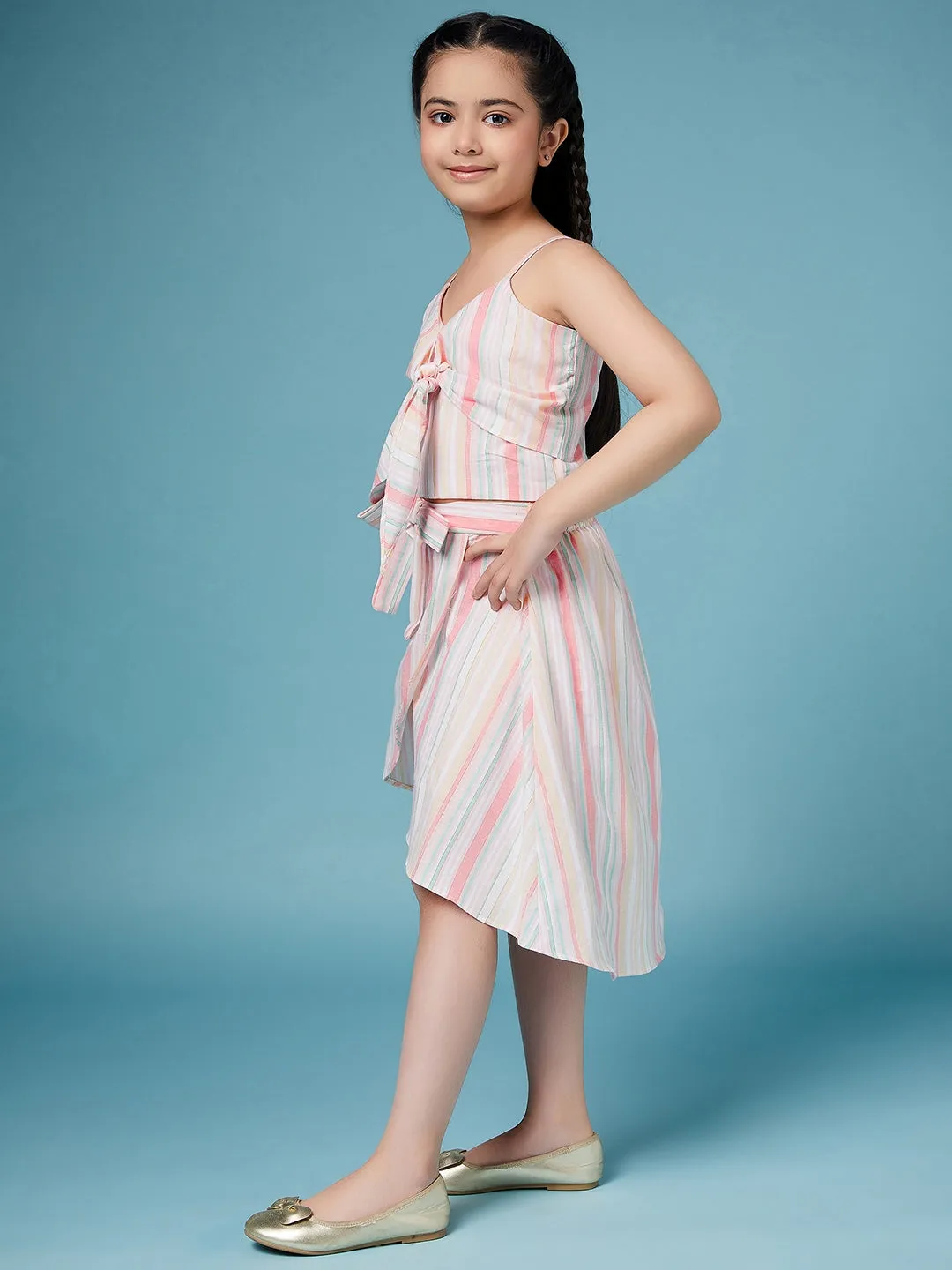 Girls Striped Pure Cotton Clothing Set