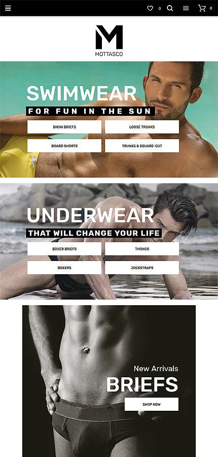 Mens Swimming Clothing - Magento Website Design